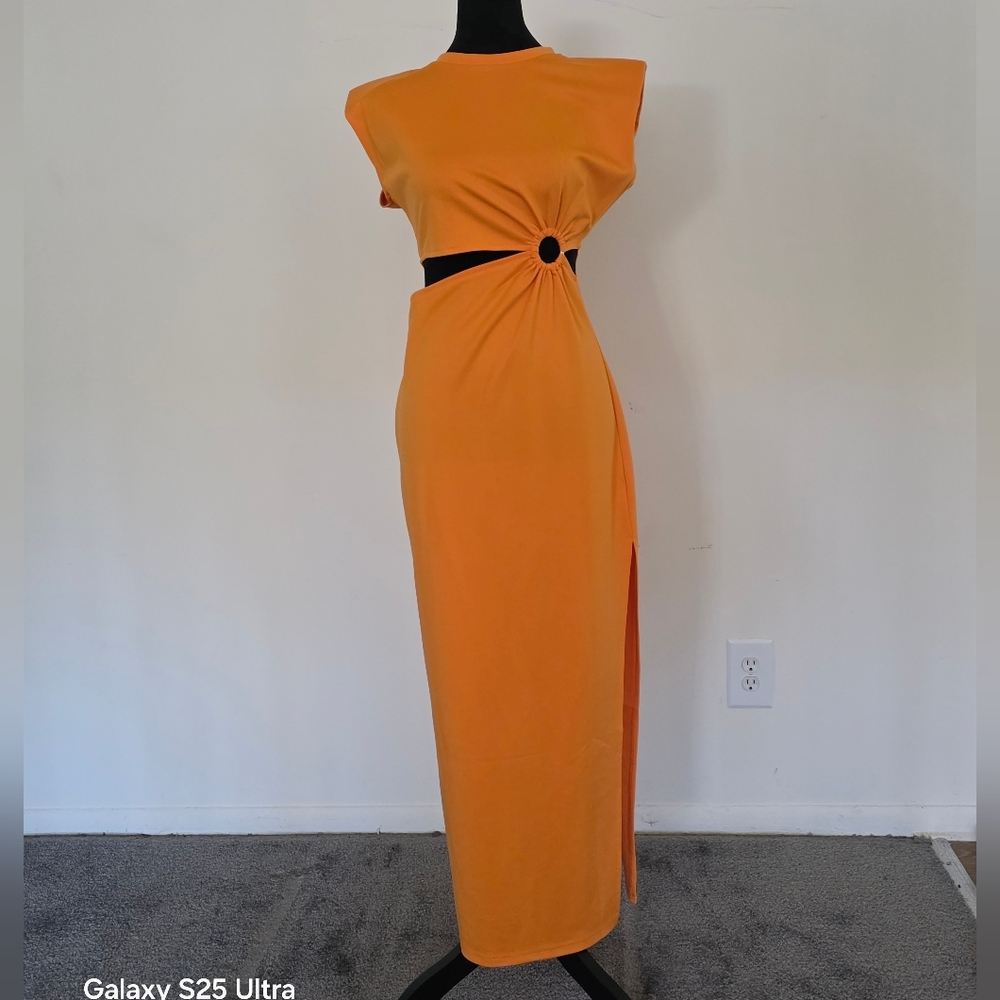 Sleeeveless women orange midi dress - Picture 5 of 7